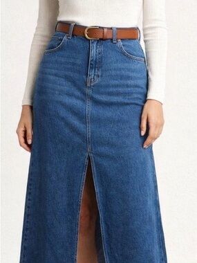 Pilcro Plus Size Blue Denim Skirt with Gold Topstitching